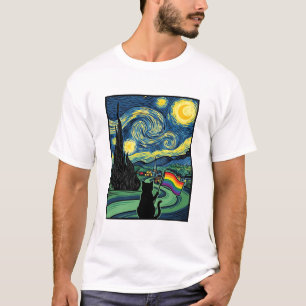 Regenbogen-Katz-Nachtlandschaft-Vektor-Shirt-Desig T-Shirt