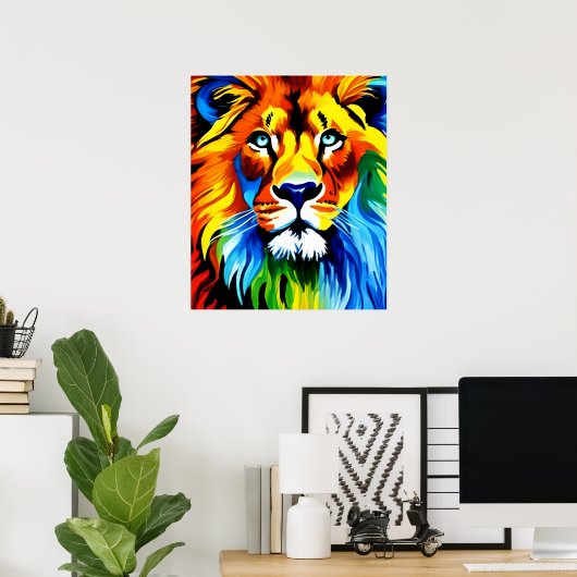 Regenbogen-Katze-Löwe-Plakat - Digitale Kunst Fant Poster (Heimbüro)
