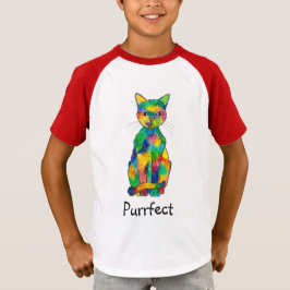 Regenbogen-Katze Purrfect Raglan-T - Shirt (Kind)