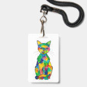 Regenbogen-Katzen-Abzeichen Ausweis (Rückseite mit Lanyard)