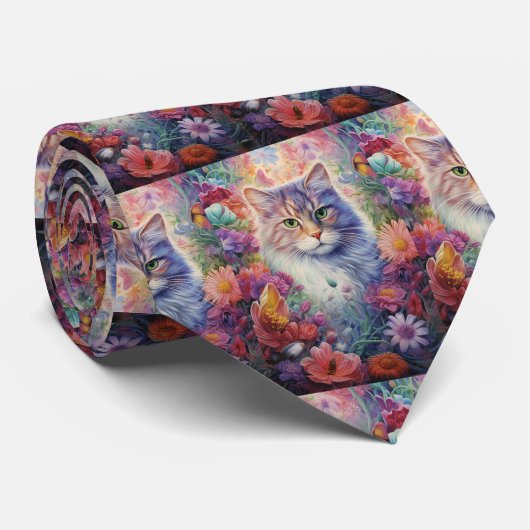 Regenbogen-Katzen-Blumen Boho Krawatte (Gerollt)