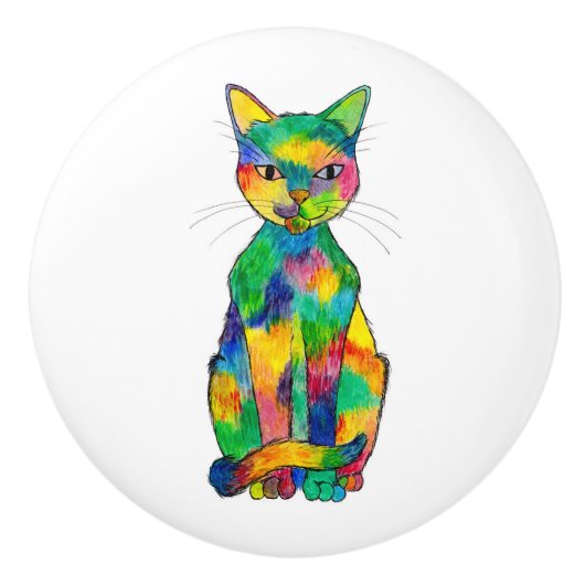 Regenbogen-Katzen-Keramik-Griff Keramikknauf (Vorderseite)
