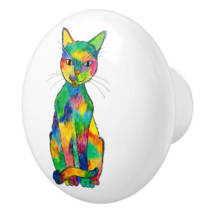 Regenbogen-Katzen-Keramik-Griff Keramikknauf