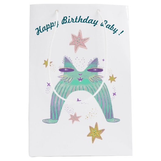 Regenbogen-Katzen-Kunst Mittlere Geschenktüte (Vorderseite)