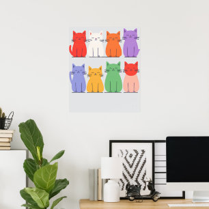 Regenbogen Katzen Minimalistisch - Niedlicher Cart Poster