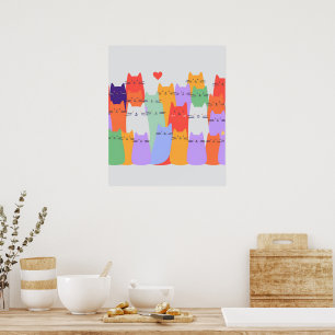 Regenbogen Katzen Minimalistische Mauer Kunst - Ni Poster