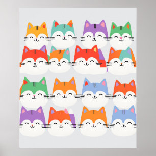 Regenbogen Katzen Minimalistische Wandkunst - Süße Poster