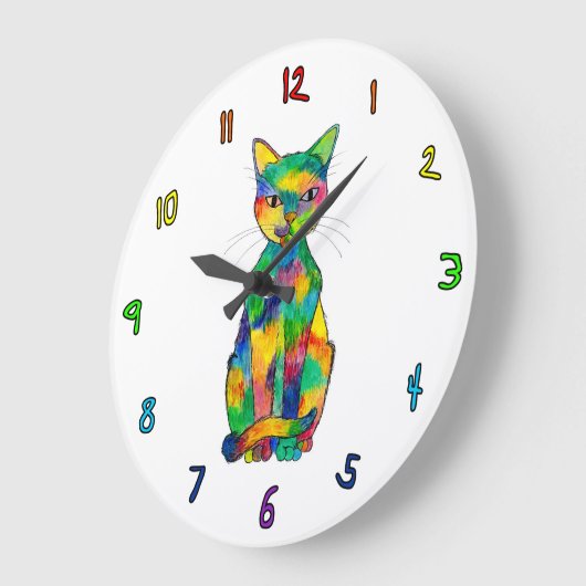 Regenbogen-Katzen-Uhr Große Wanduhr (Winkel)