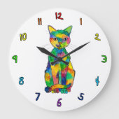 Regenbogen-Katzen-Uhr Große Wanduhr (Vorderseite)