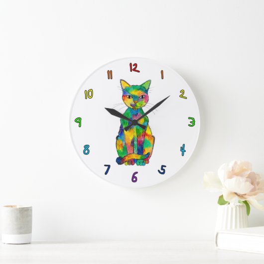 Regenbogen-Katzen-Uhr Große Wanduhr (Zuhause)