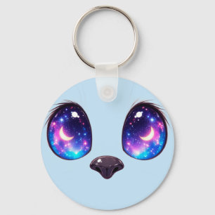 Regenbogen-Katzenaugen Kawaii Katzen-Gesicht-Illus Schlüsselanhänger