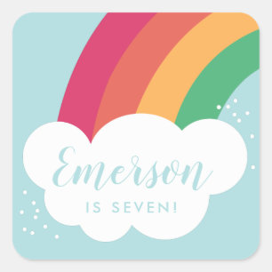 Regenbogen-Kinder-Geburtstagsaufkleber Quadratischer Aufkleber