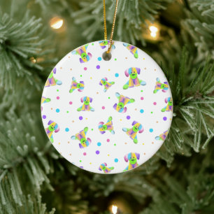 Regenbogen Kinder Hund Welpe Punkte hell lustige F Keramik Ornament