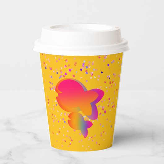 Regenbogen Kindergeburtstag Gelb Pappbecher (Vorderseite)