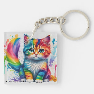Regenbogen-Kittten-Maler-Acrylkettenglied Schlüsselanhänger