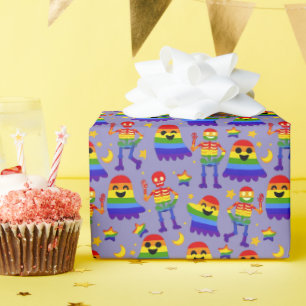 🦇🌈 Regenbogen-Knochen & Sterne  Geschenkpapier