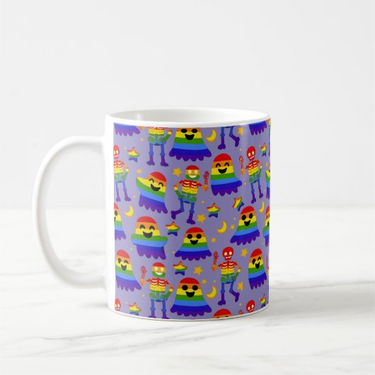 🦇🌈 Regenbogen-Knochen & Sterne Kaffeetasse (Links)