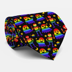 🦇🌈 Regenbogen-Knochen & Sterne Krawatte