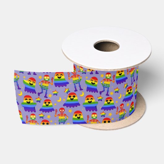 🦇🌈 Regenbogen-Knochen & Sterne Satinband (Spule)