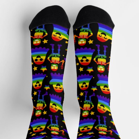 🦇🌈 Regenbogen-Knochen & Sterne Socken (Oben)