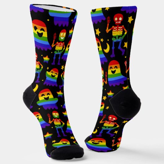 🦇🌈 Regenbogen-Knochen & Sterne Socken (Gewinkelt)