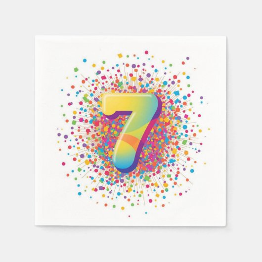 Regenbogen-Konfetti 7. Geburtstagsservietten Bunte Serviette (Vorderseite)