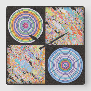 Regenbogen-Konzentrische-Kreis-Design Quadratische Wanduhr