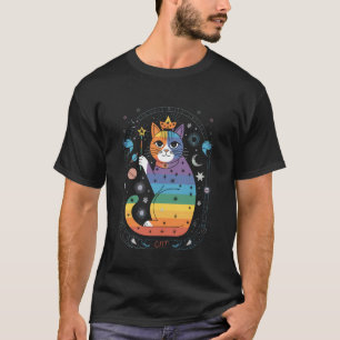 Regenbogen-Kosmisches-Katze mit Monden und Kristal T-Shirt