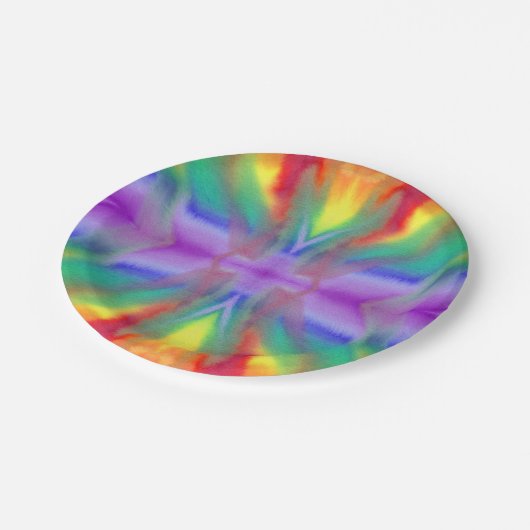 Regenbogen-Krawatten-Explosions-Papier-Teller Pappteller (Schrägansicht)