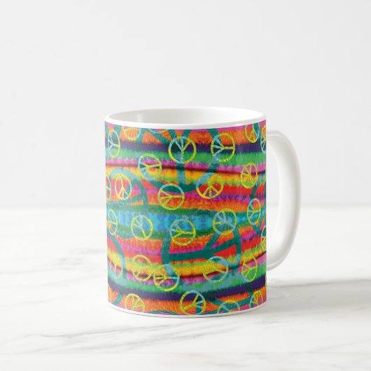 Regenbogen-Krawatten-Friedenszeichen Retro Kaffeetasse (VorderseiteRechts)