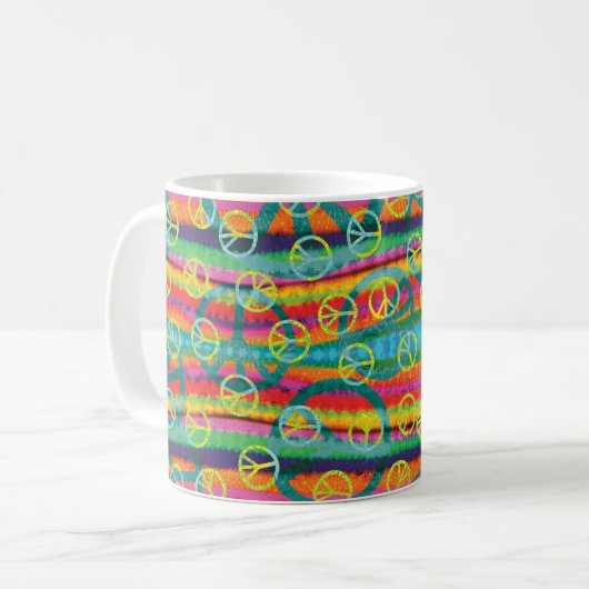 Regenbogen-Krawatten-Friedenszeichen Retro Kaffeetasse (Vorderseite Links)