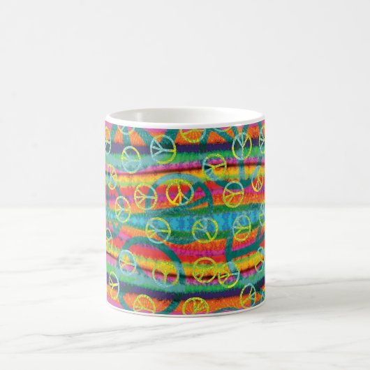 Regenbogen-Krawatten-Friedenszeichen Retro Kaffeetasse (Mittel)