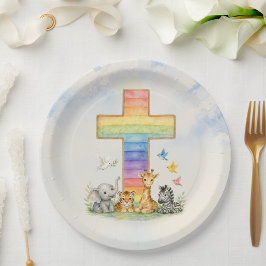 Regenbogen Kreuz Baby Tiere Wasserfarbe Party Tell Pappteller