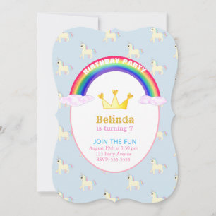 Regenbogen-, Kronen- & Einhorn-Geburtstagsfeier Einladung