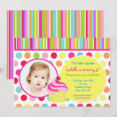 Regenbogen-Kuchen-Foto-Geburtstags-Party Einladung (Vorne/Hinten)