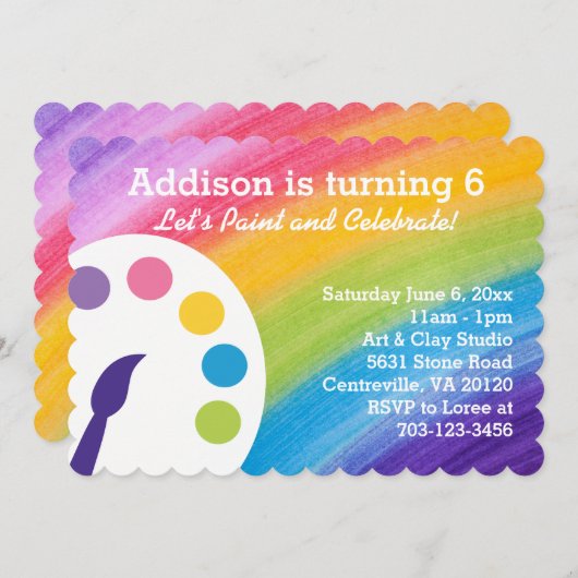 Regenbogen-Kunst-Party Einladung (Vorne/Hinten)