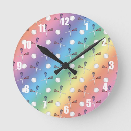 Regenbogen Lacrossemuster Runde Wanduhr (Vorderseite)