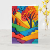 Regenbogen-Laub-Papiercollage Karte (Gelbe Blume)
