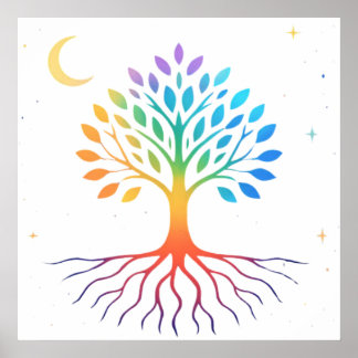 Regenbogen-Lebensbaum-Plakat | Farbiger Himmel Poster
