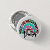 Regenbogen-Lehrerin - farbenfrohe Leopard-Printwer Button (Vorne & Hinten)
