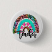 Regenbogen-Lehrerin - farbenfrohe Leopard-Printwer Button (Vorderseite)