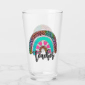Regenbogen-Lehrerin - farbenfrohe Leopard-Printwer Glas (Rückseite)