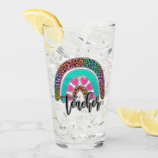Regenbogen-Lehrerin - farbenfrohe Leopard-Printwer Glas (Vorderseite Ice)