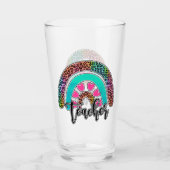 Regenbogen-Lehrerin - farbenfrohe Leopard-Printwer Glas (Vorderseite)
