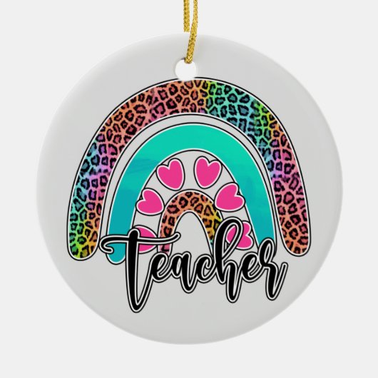 Regenbogen-Lehrerin - farbenfrohe Leopard-Printwer Keramik Ornament (Vorne)