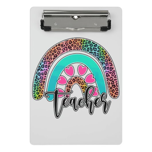 Regenbogen-Lehrerin - farbenfrohe Leopard-Printwer Mini Klemmbrett (Vorderseite)