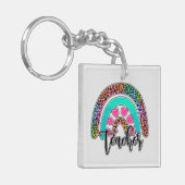 Regenbogen-Lehrerin - farbenfrohe Leopard-Printwer Schlüsselanhänger (Vorderseite links)