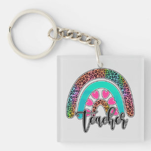 Regenbogen-Lehrerin - farbenfrohe Leopard-Printwer Schlüsselanhänger