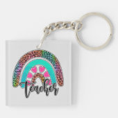 Regenbogen-Lehrerin - farbenfrohe Leopard-Printwer Schlüsselanhänger (Rückseite)