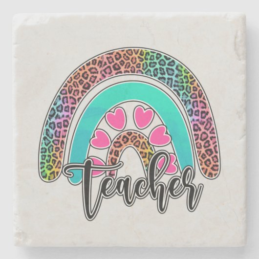 Regenbogen-Lehrerin - farbenfrohe Leopard-Printwer Steinuntersetzer (Vorderseite)